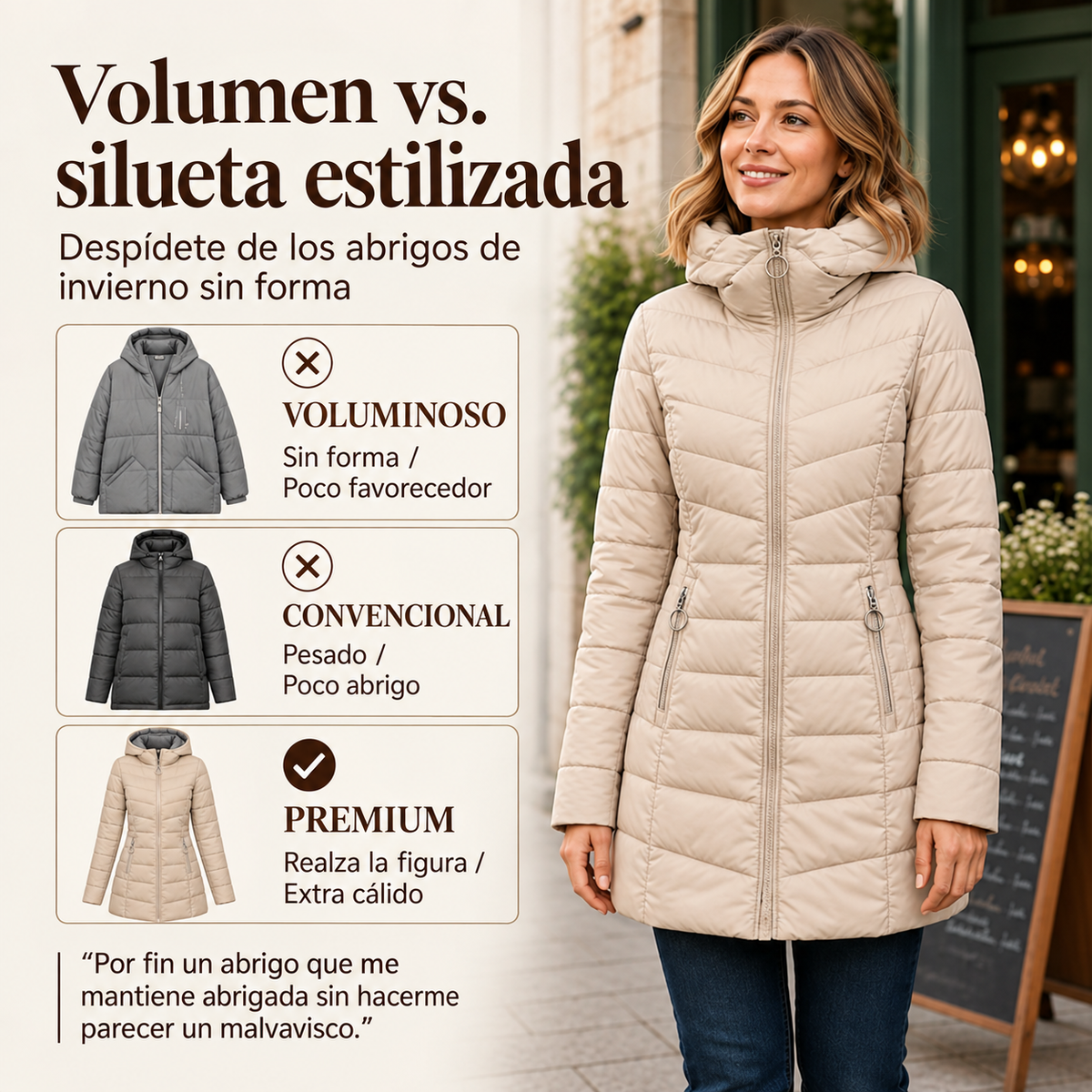 Abrigo de invierno para mujer con capucha y aislamiento térmico