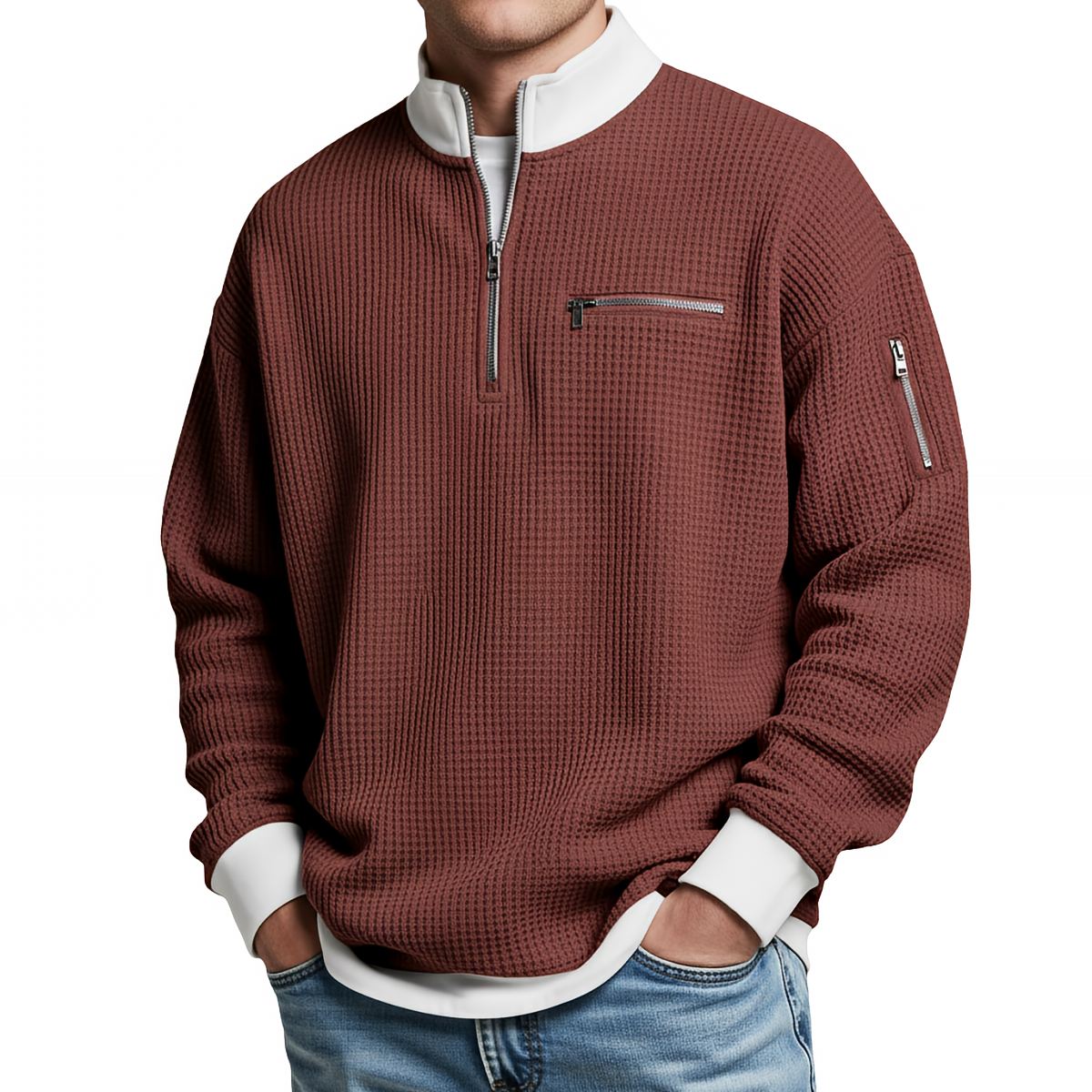 Jersey de hombre | Jersey de punto tipo waffle con cremallera de media abertura