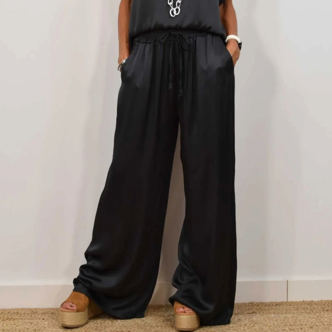 Nerea | Conjunto de top y pantalón palazzo en crema satinado