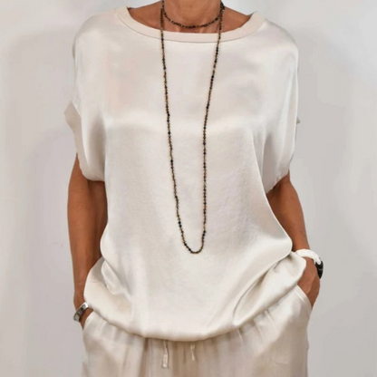Nerea | Conjunto de top y pantalón palazzo en crema satinado