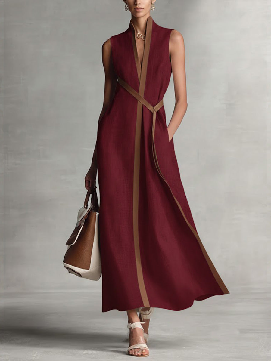 Vestido largo mujer lino sin mangas – vestido fluido elegante verano
