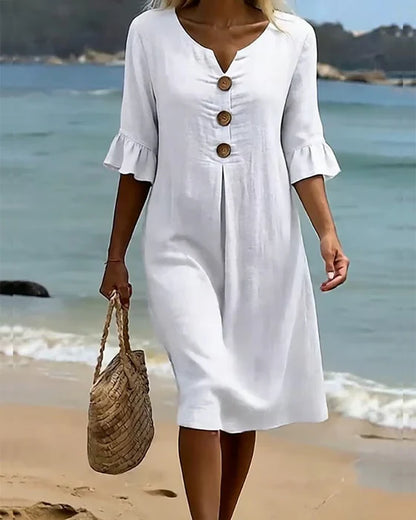 Vestido mujer algodón lino verano – vestido suelto con botones