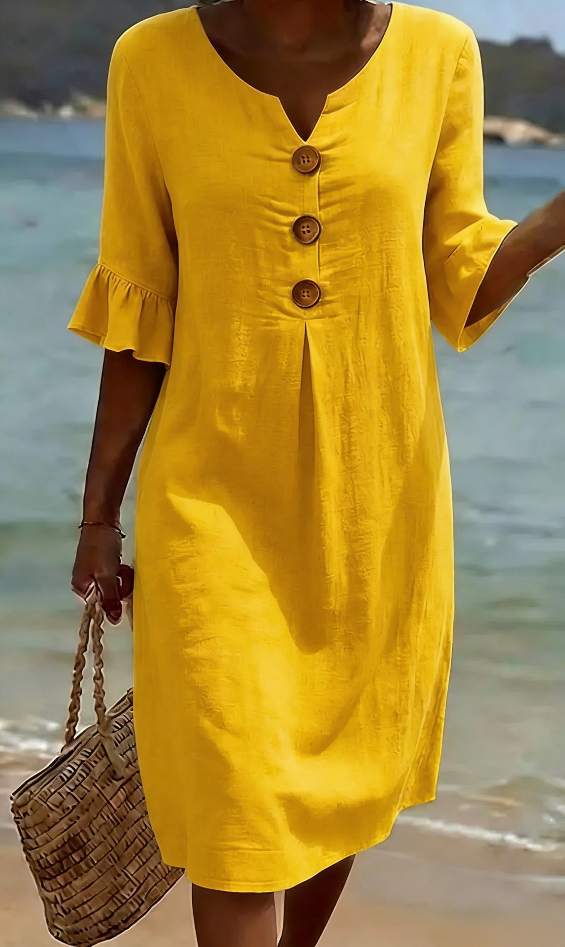 Vestido mujer algodón lino verano – vestido suelto con botones