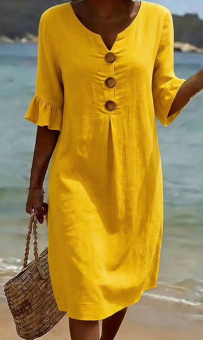 Vestido mujer algodón lino verano – vestido suelto con botones