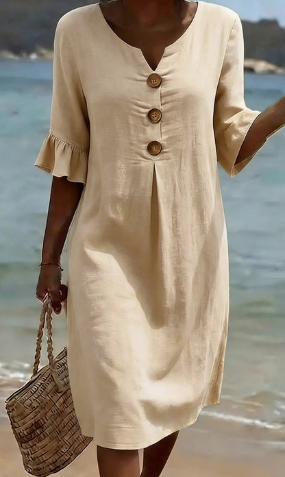 Vestido mujer algodón lino verano – vestido suelto con botones