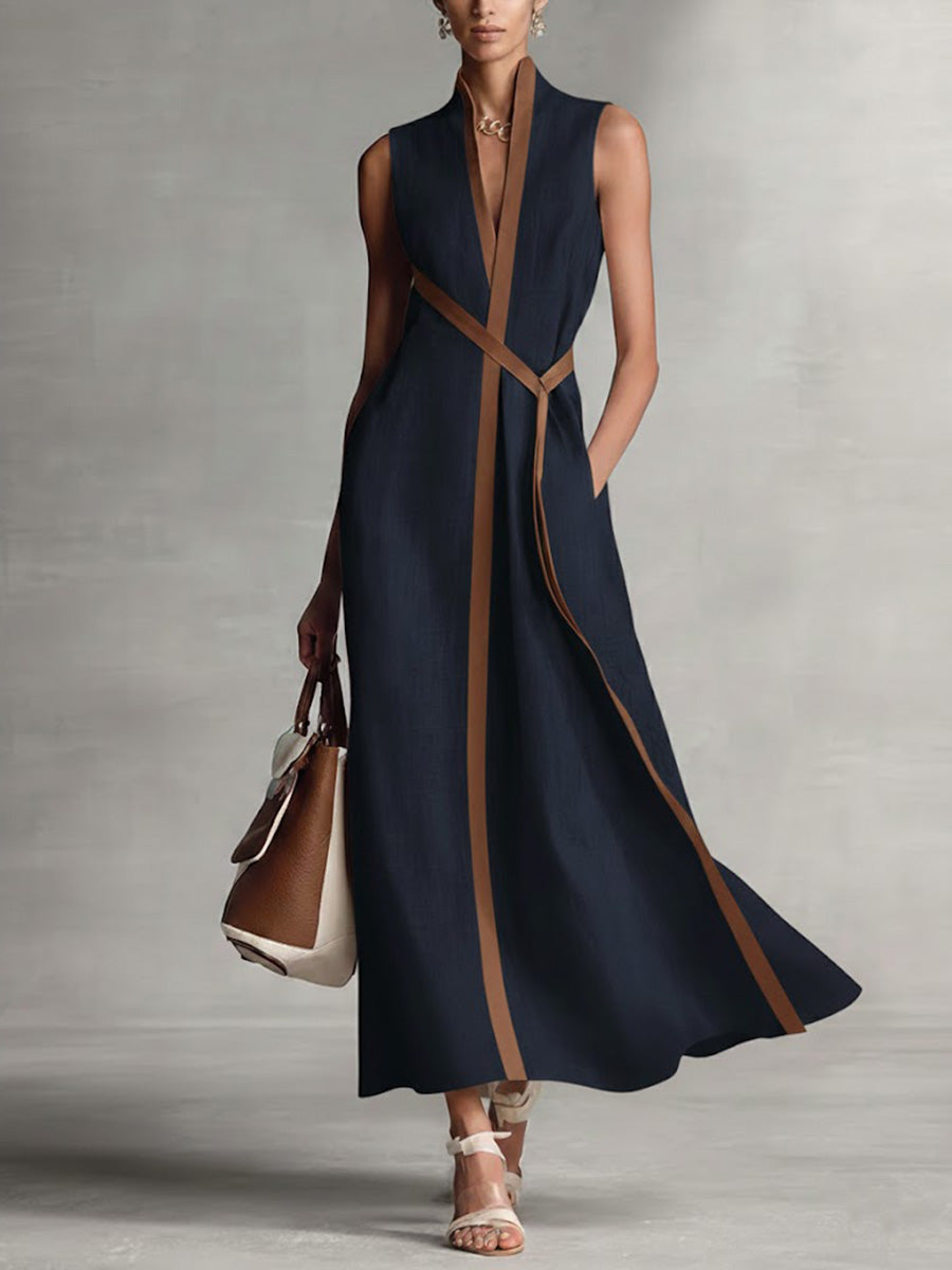 Vestido largo mujer lino sin mangas – vestido fluido elegante verano