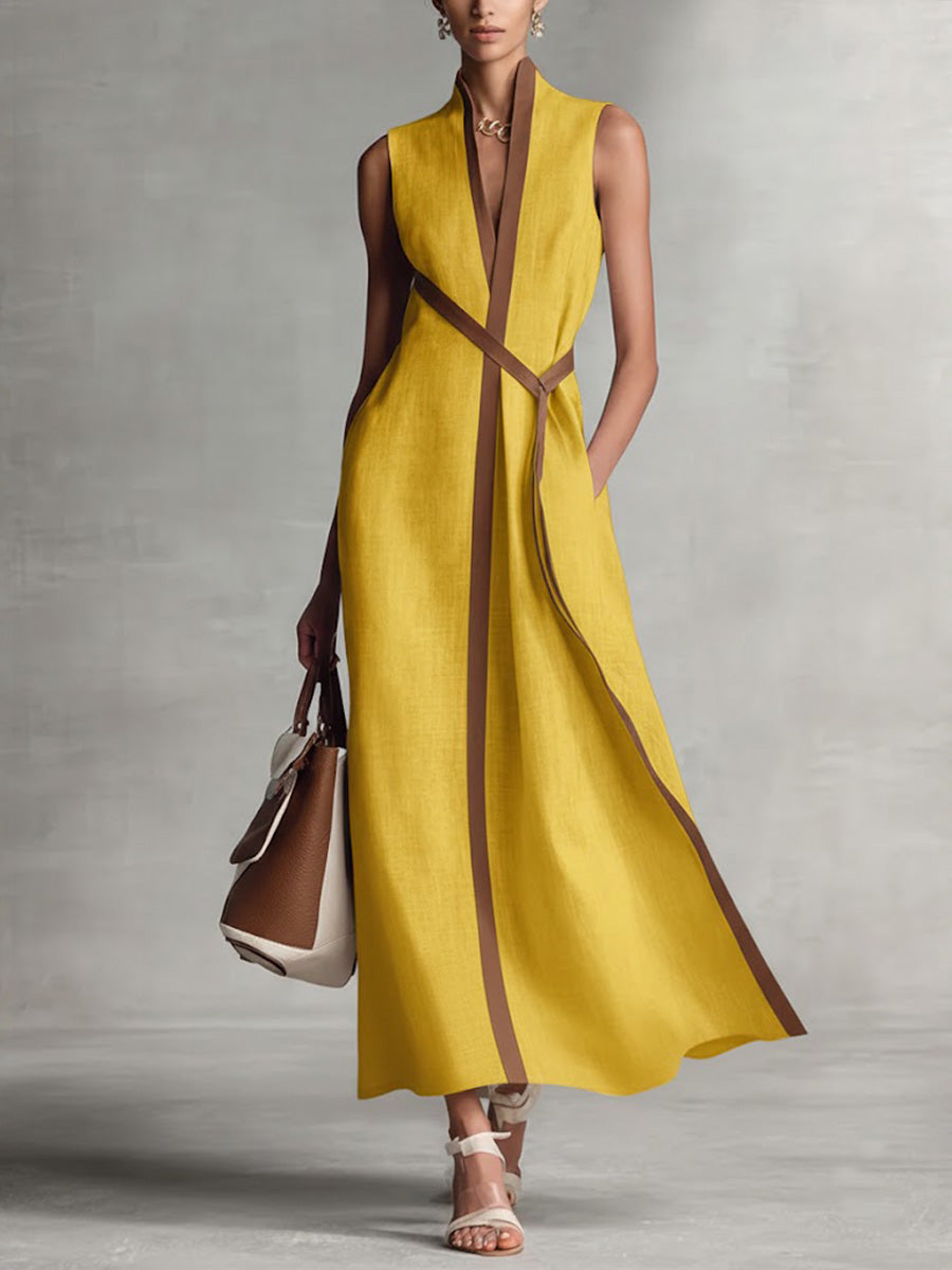 Vestido largo mujer lino sin mangas – vestido fluido elegante verano