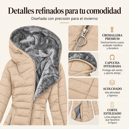 Abrigo de invierno para mujer con capucha y aislamiento térmico