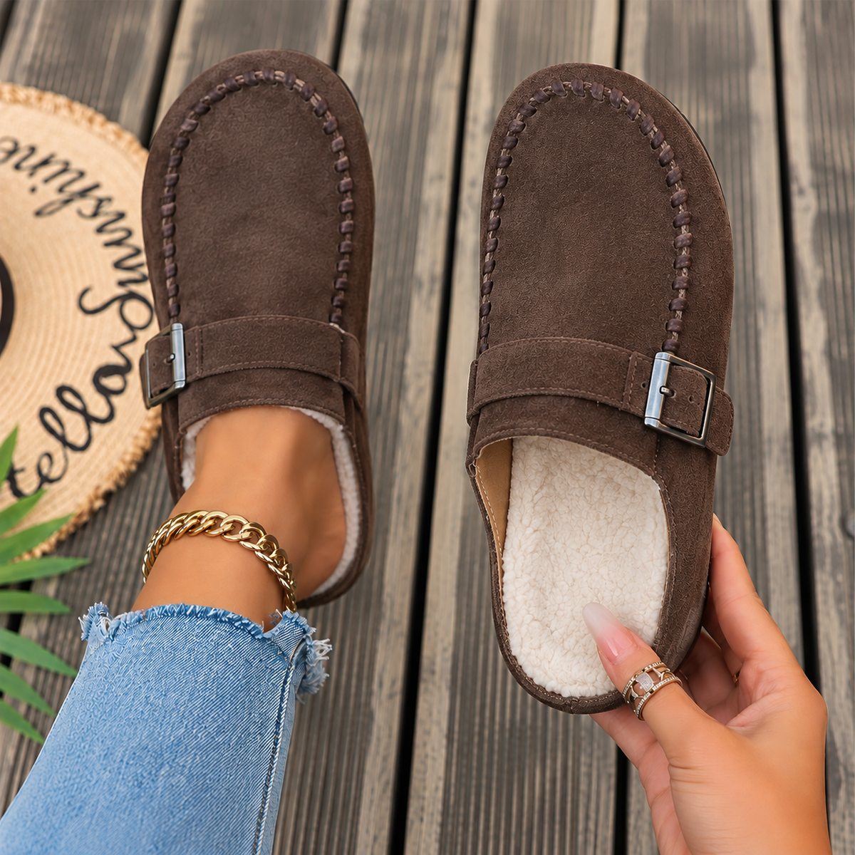 Mocasines para mujer con pelo puntera alargada y cerrada