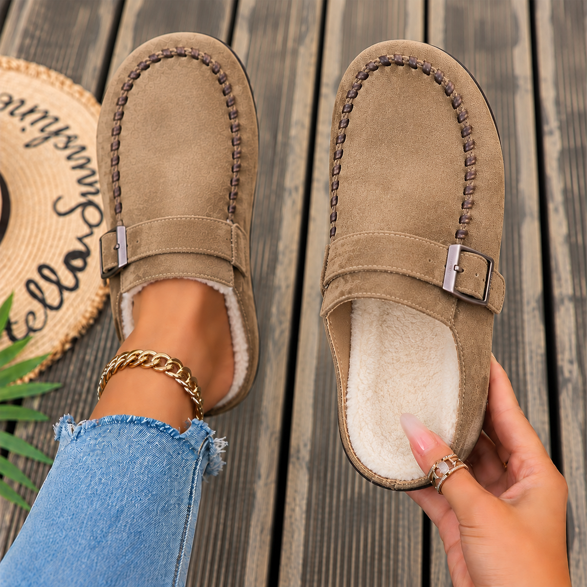 Mocasines para mujer con pelo puntera alargada y cerrada