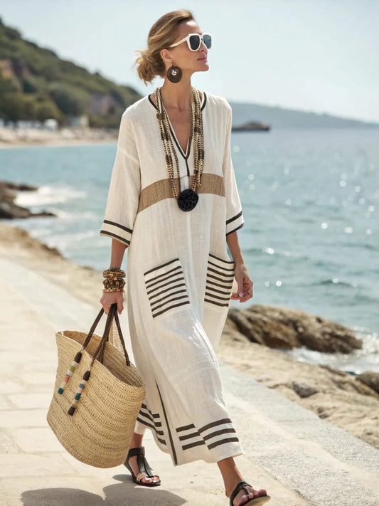 Vestido maxi mujer lino oversize elegante estilo kaftán verano