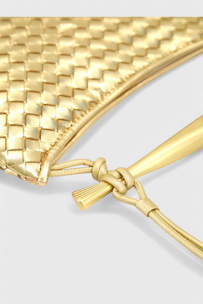 Bolso dorado mujer elegante tejido – bolso mini lujo con asa metálica