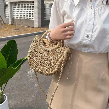 Bolso Mujer Tejido Vintage con Asa Redonda – Estilo Natural Elegante