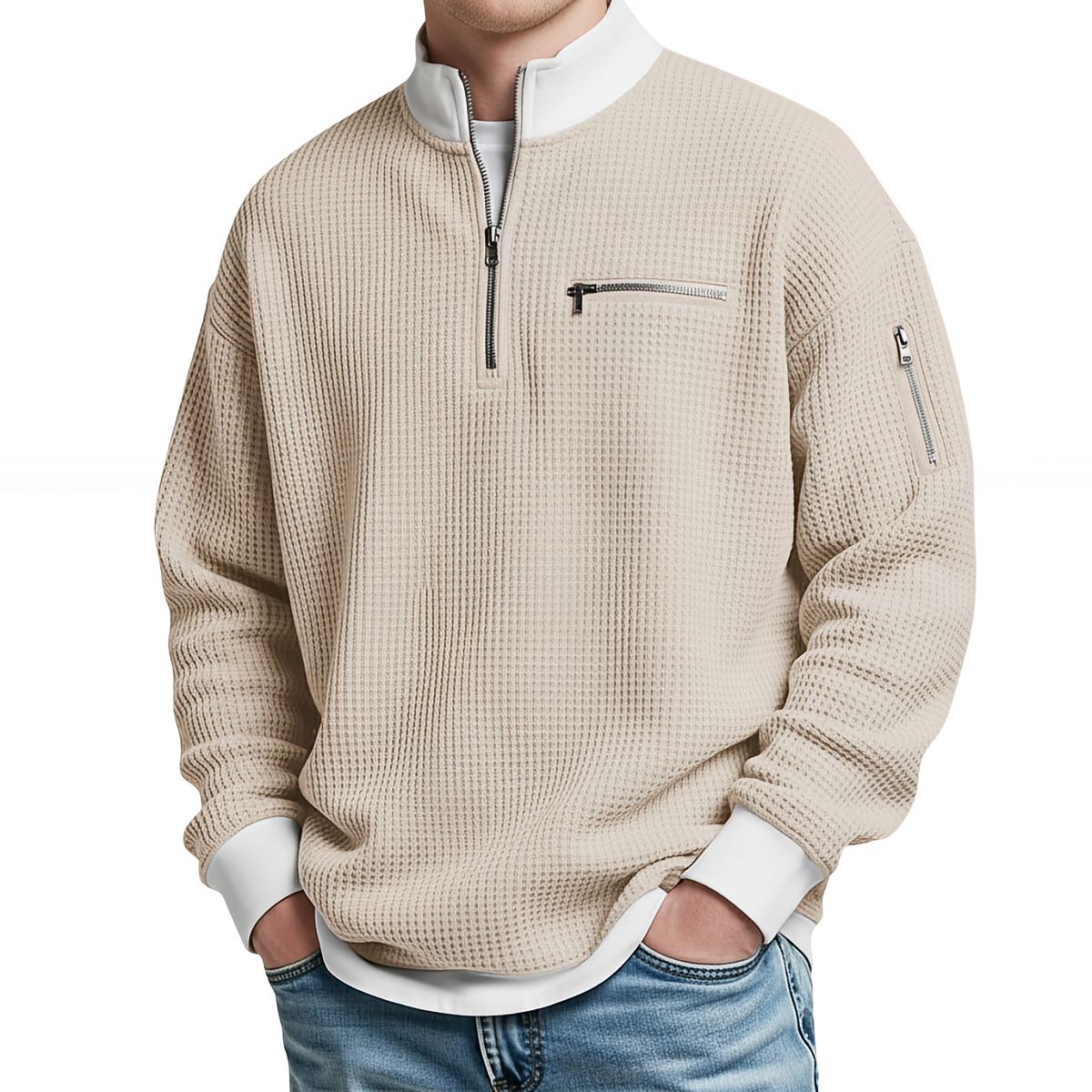 Jersey de hombre | Jersey de punto tipo waffle con cremallera de media abertura
