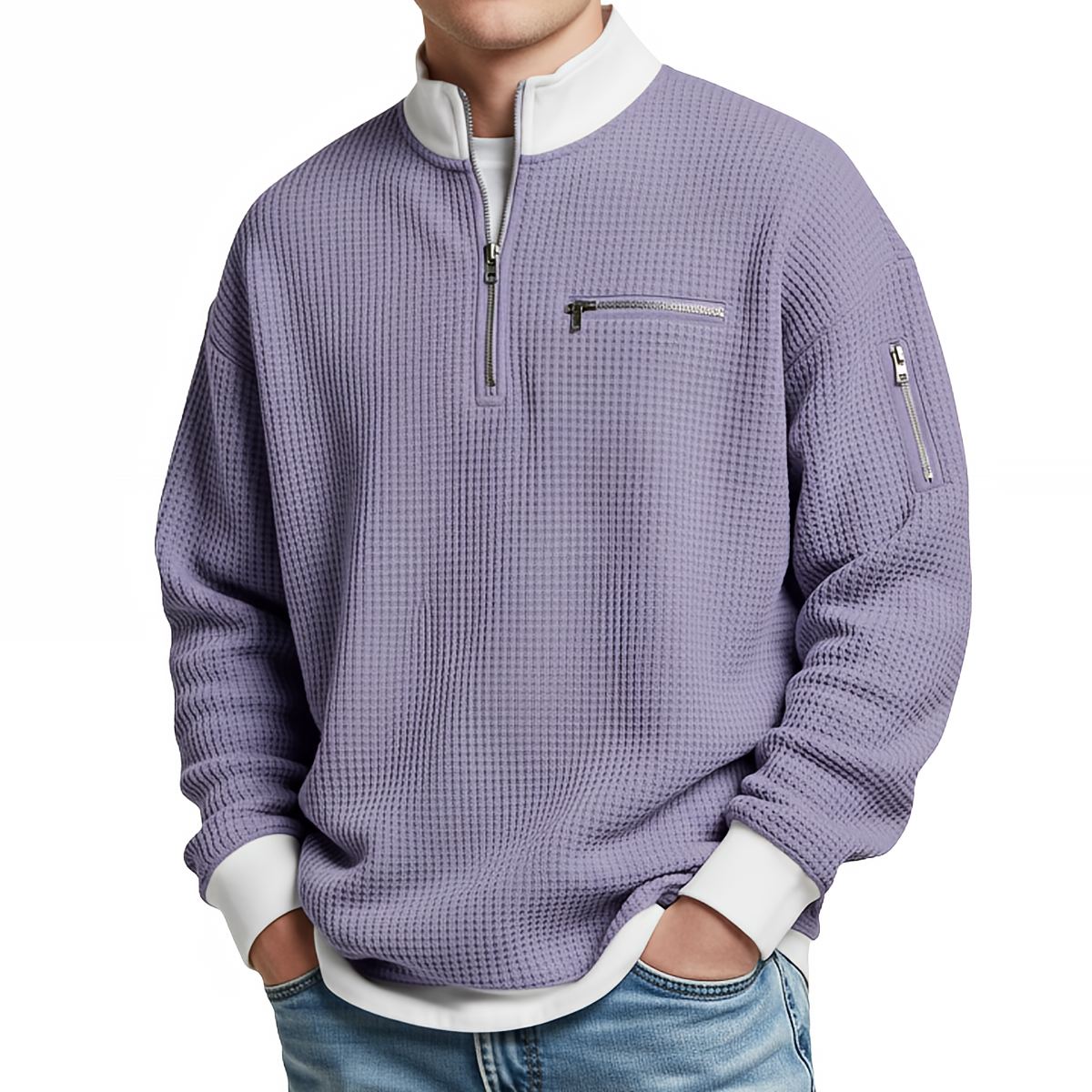 Jersey de hombre | Jersey de punto tipo waffle con cremallera de media abertura