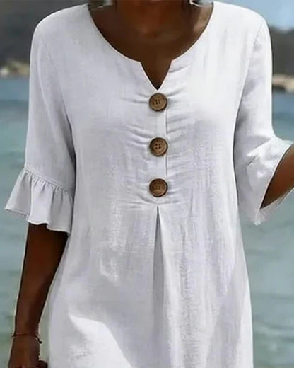 Vestido mujer algodón lino verano – vestido suelto con botones