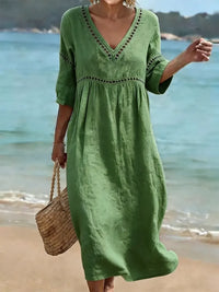 Vestido mujer algodón cuello V fluido – casual verano elegante