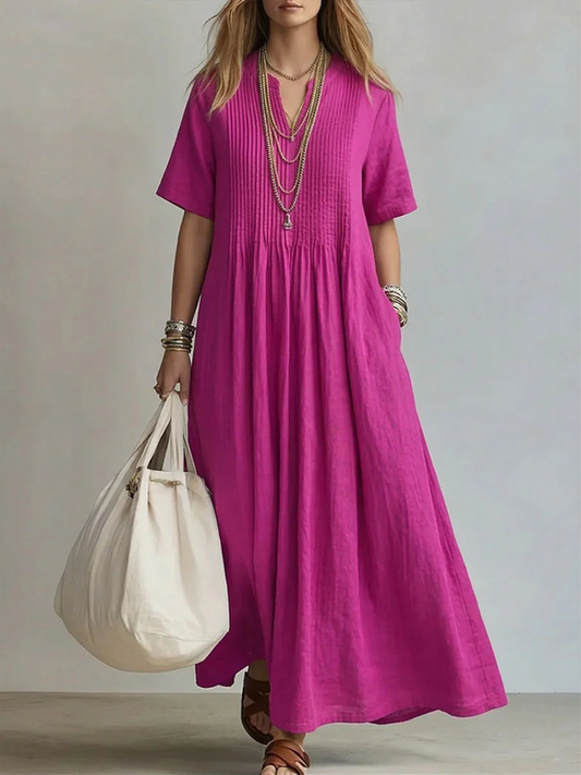 Vestido Maxi de Algodón para Mujer – Corte Fluido con Escote en V