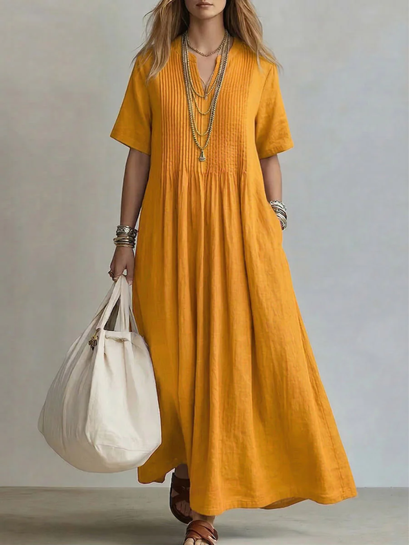 Vestido Maxi de Algodón para Mujer – Corte Fluido con Escote en V