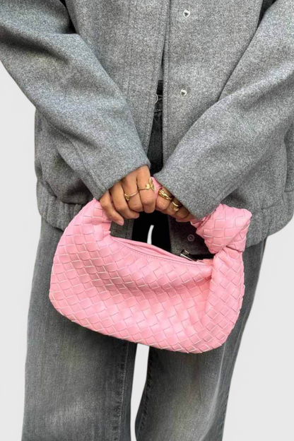 Bolso satchel mini rojo mujer tejido – bolso elegante cuero vegano compacto