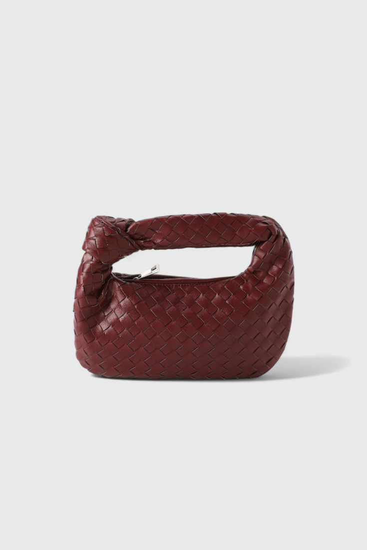 Bolso satchel mini rojo mujer tejido – bolso elegante cuero vegano compacto