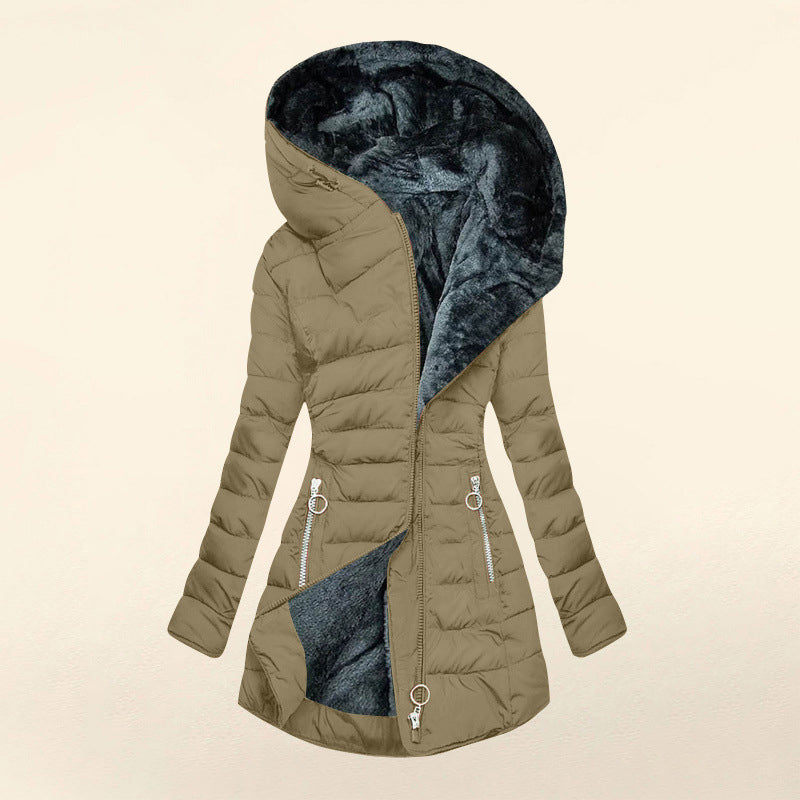 Abrigo de invierno para mujer con capucha y aislamiento térmico